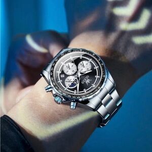 NWT NIB OLEVS Silver Chronograph Quartz Watch